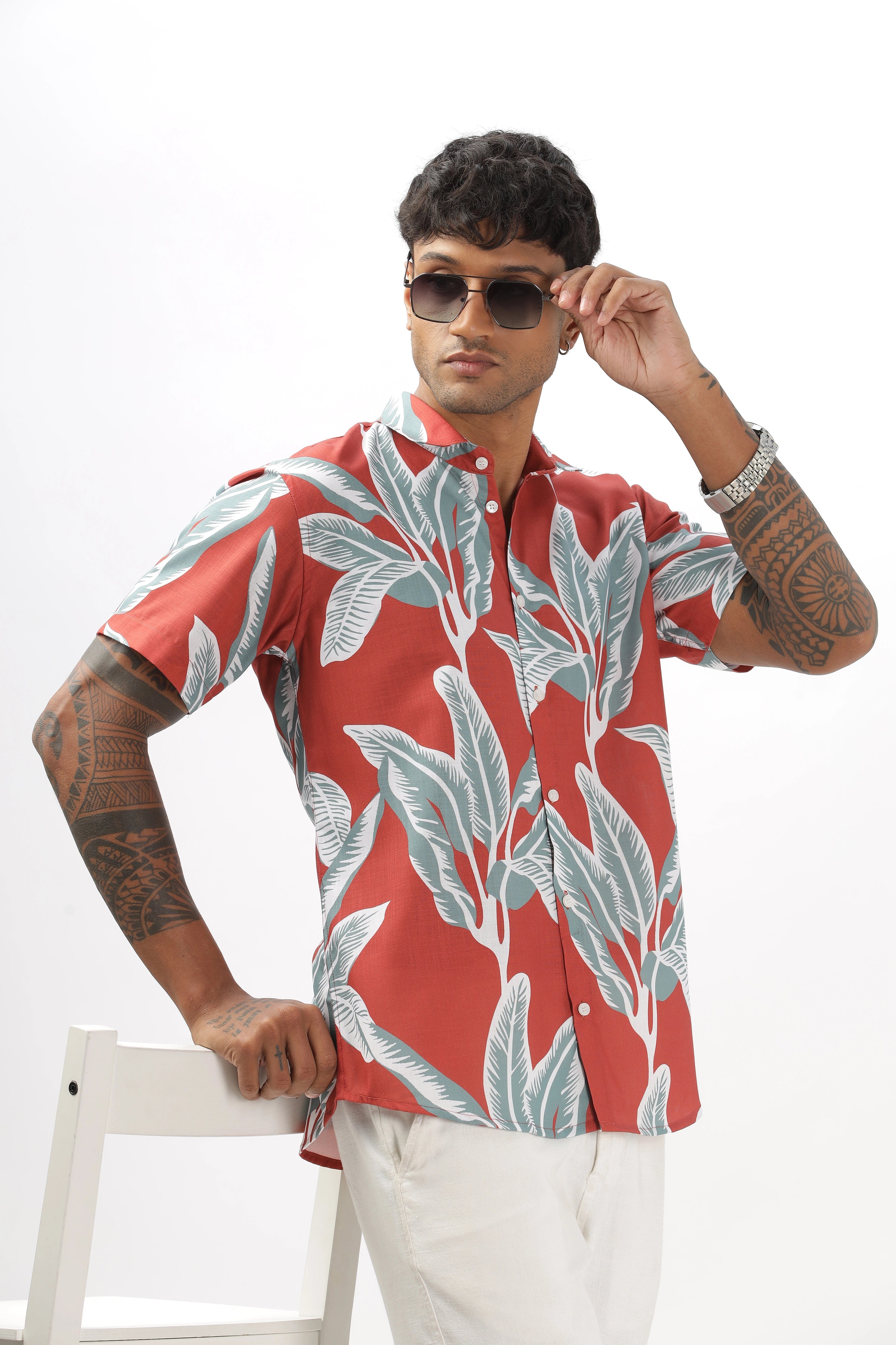 Orange leaves printed shirt