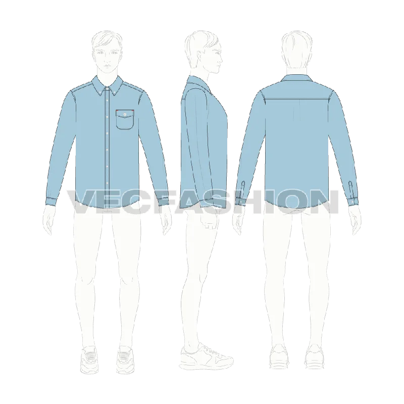 Mens Regular Fit Classic Oxford Shirt Vector Template