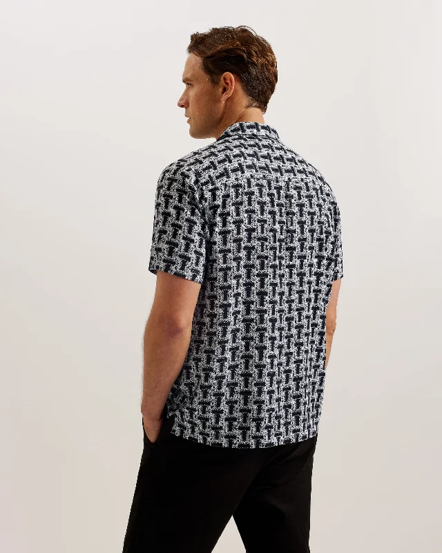 Rhin Short Sleeve Textured T Print Shirt Black