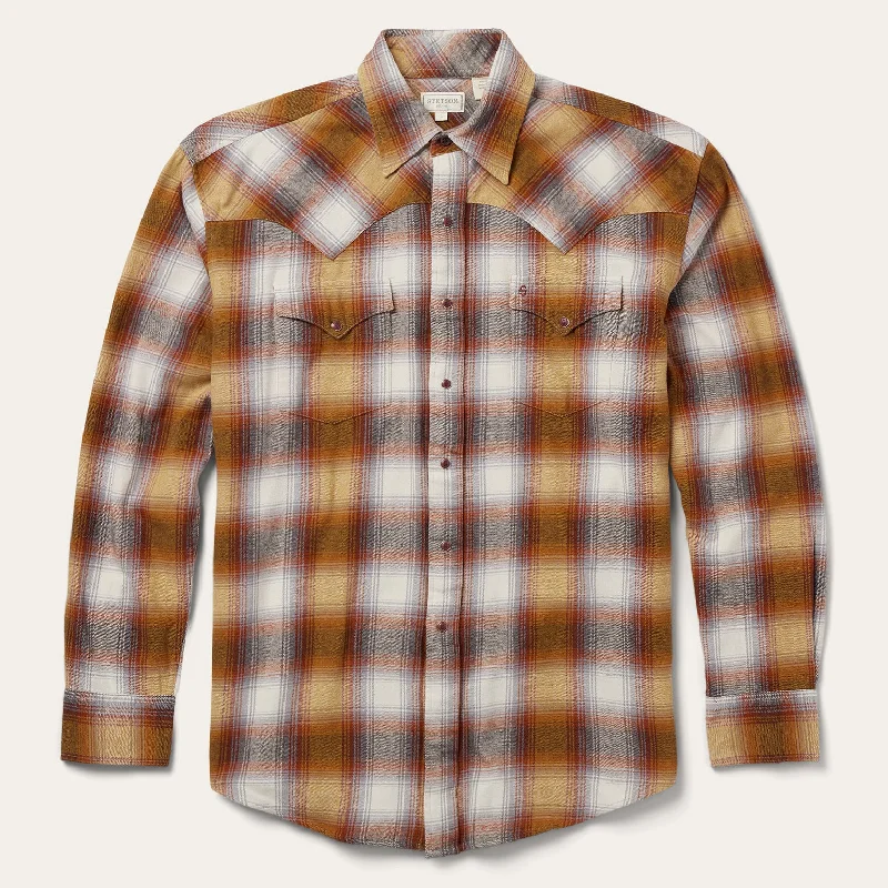 Rust Plaid Flannel Western Shirt