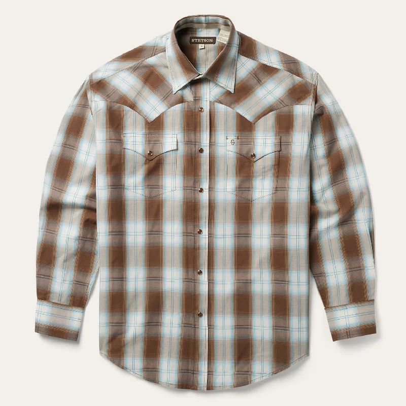 Sand Ombre Plaid Western Shirt