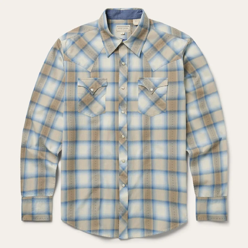 Sand Plaid Dobby Western Shirt