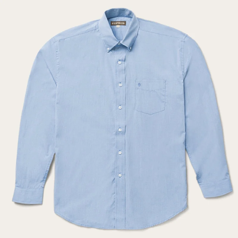 Blue Solid One-Pocket Snap-Front Shirt