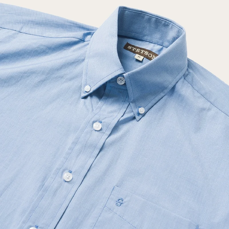 Blue Solid One-Pocket Snap-Front Shirt