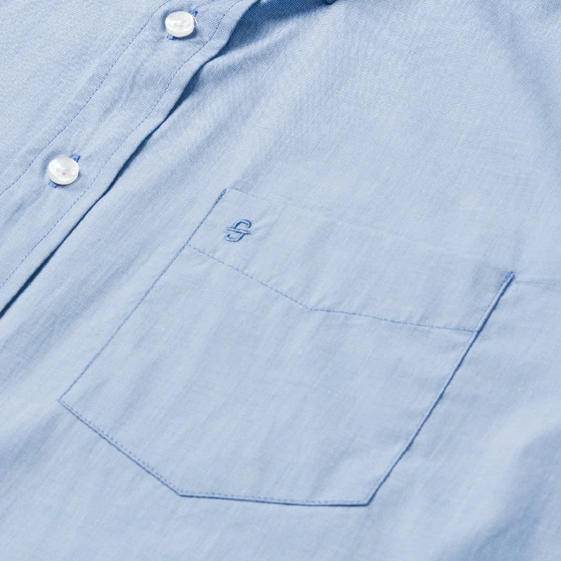 Blue Solid One-Pocket Snap-Front Shirt