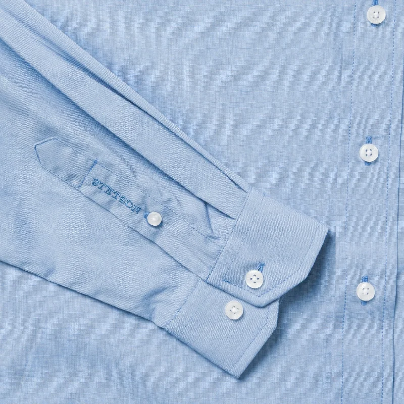 Blue Solid One-Pocket Snap-Front Shirt