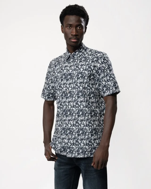 Tavaro Short Sleeve Abstract Floral Shirt Navy