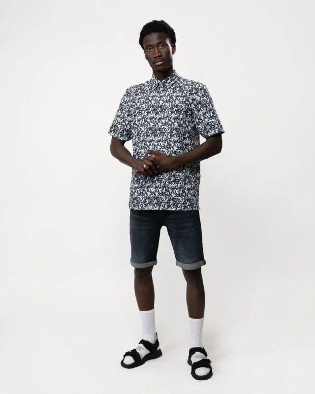 Tavaro Short Sleeve Abstract Floral Shirt Navy