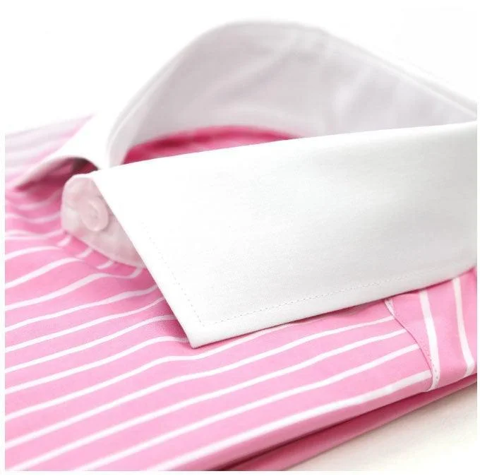 The Pitt Slim Fit Cotton Dress Shirt- Pink with White Collar and White Pin Stripes