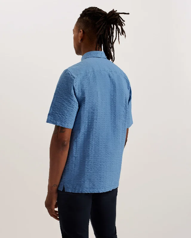 Verdon Seersucker Stripe Cotton Shirt Blue