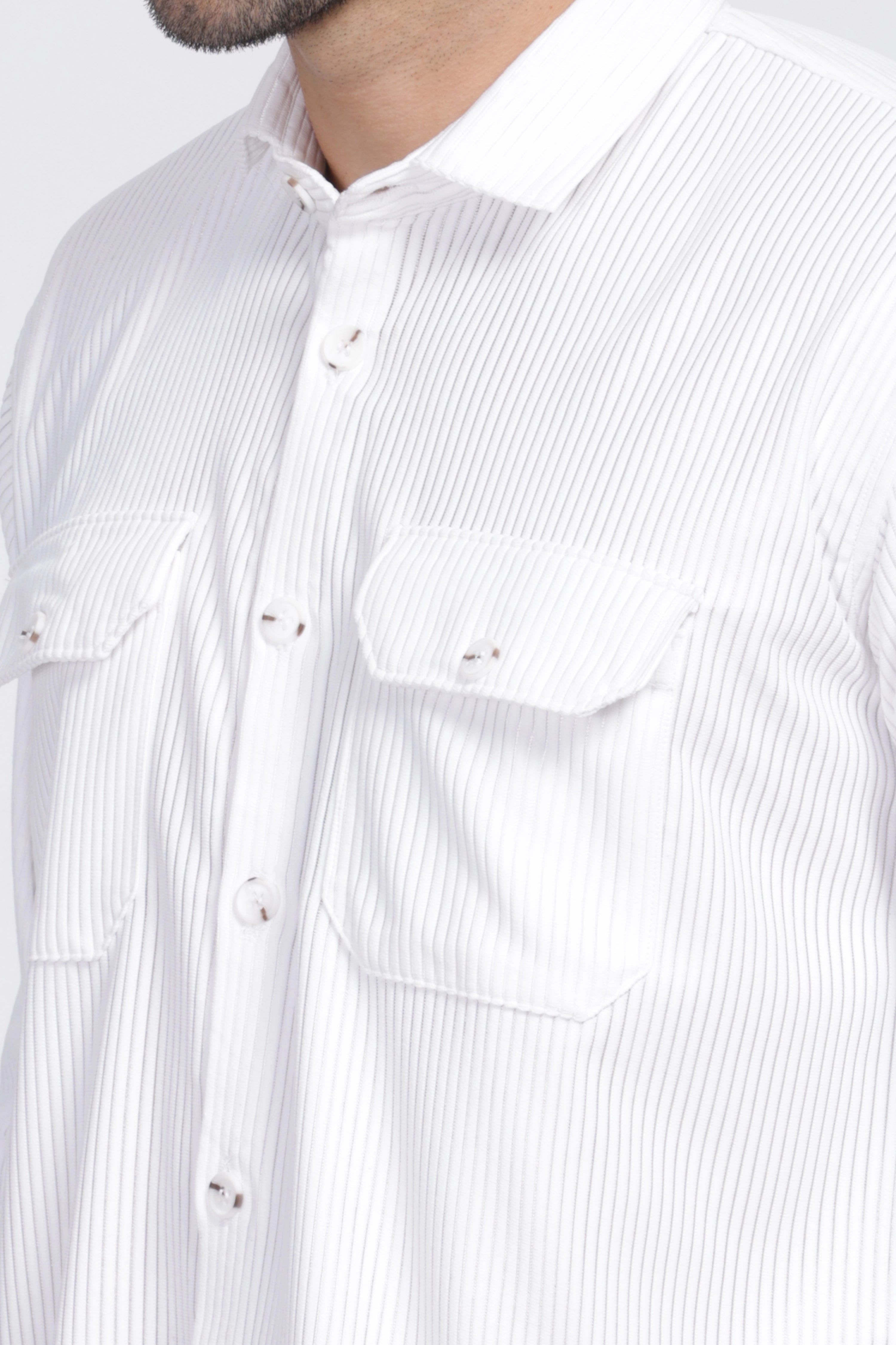 White double pocket full sleeve corduroy shirt