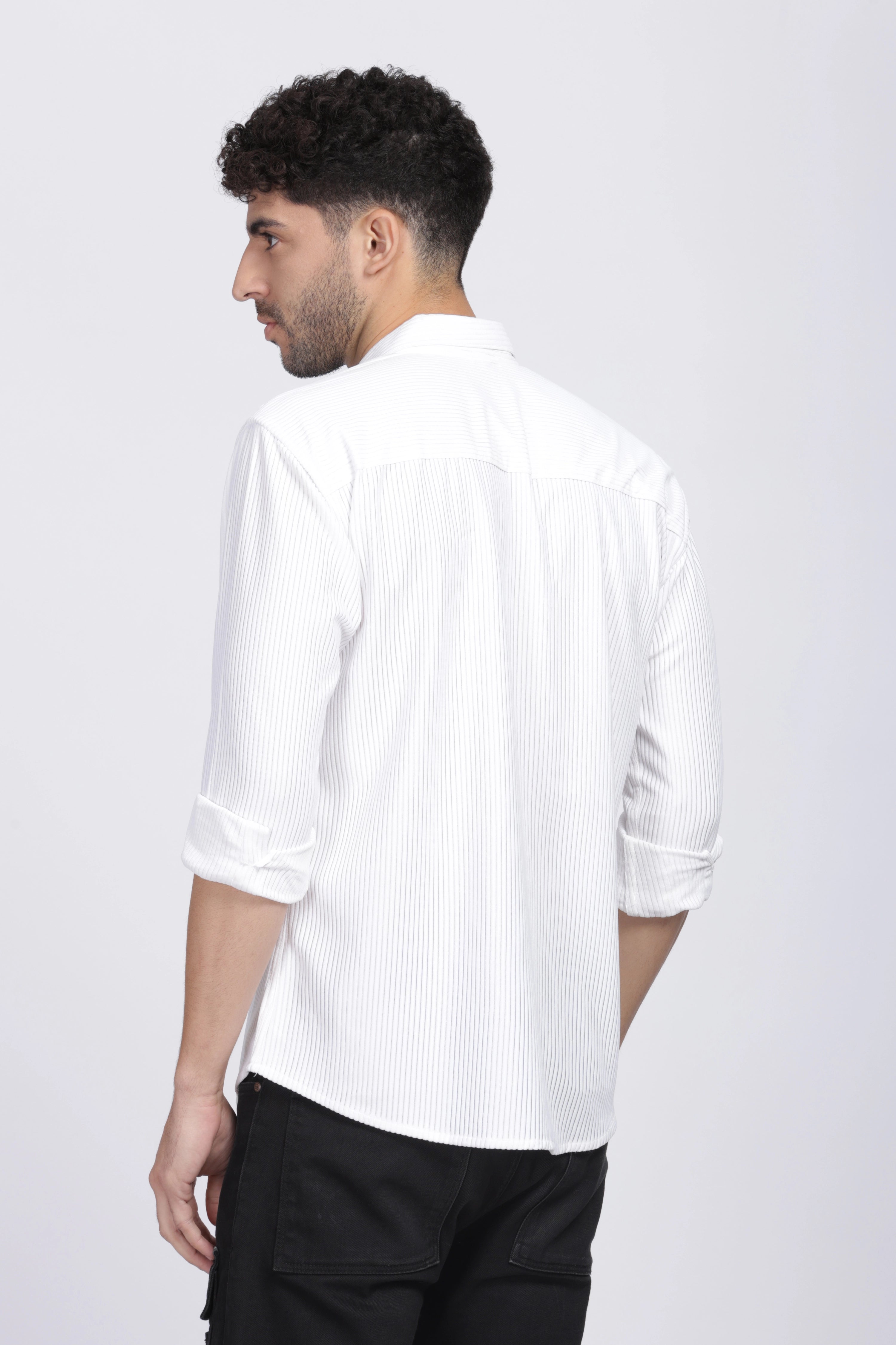 White double pocket full sleeve corduroy shirt