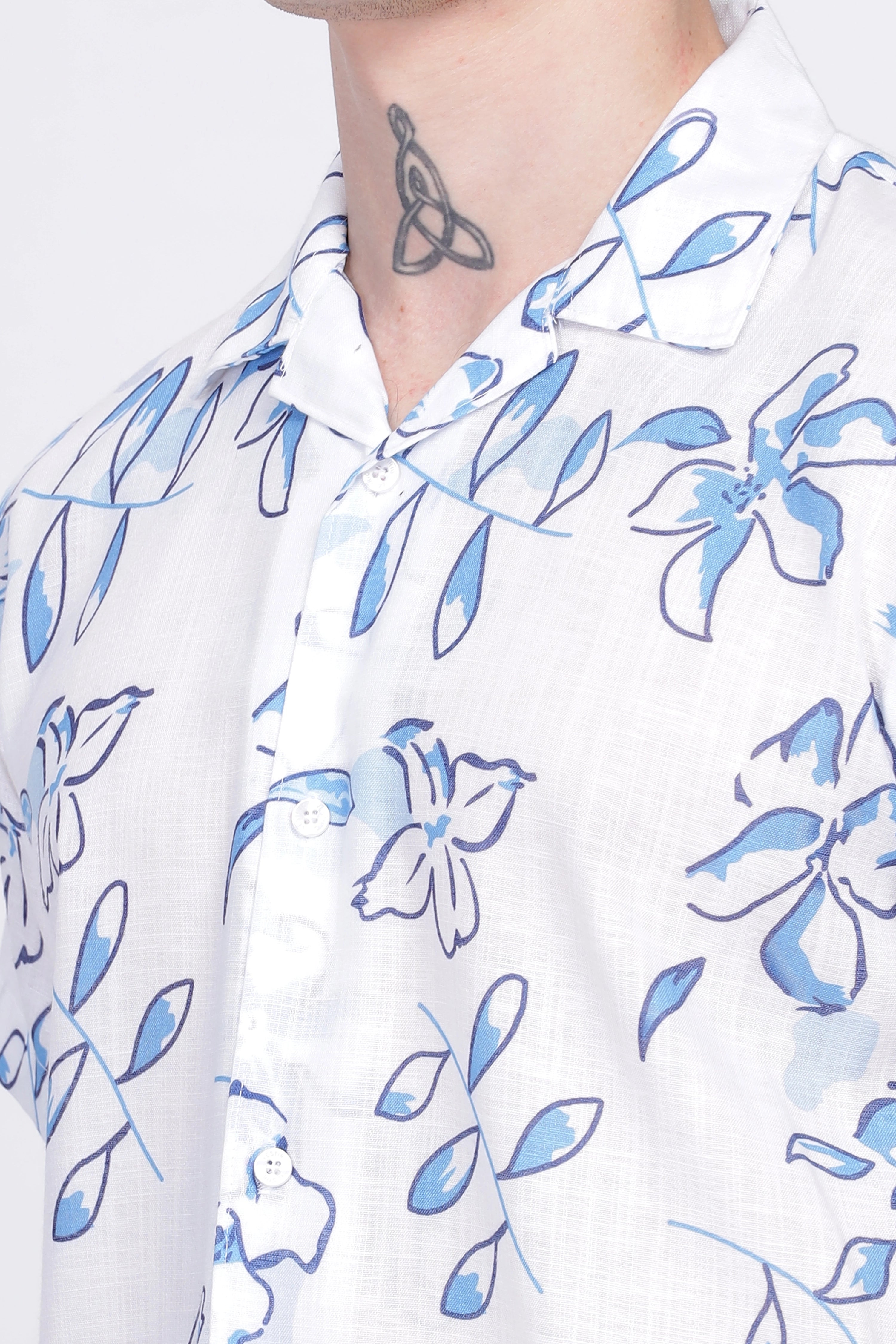 White Flower printed linen shirt for men