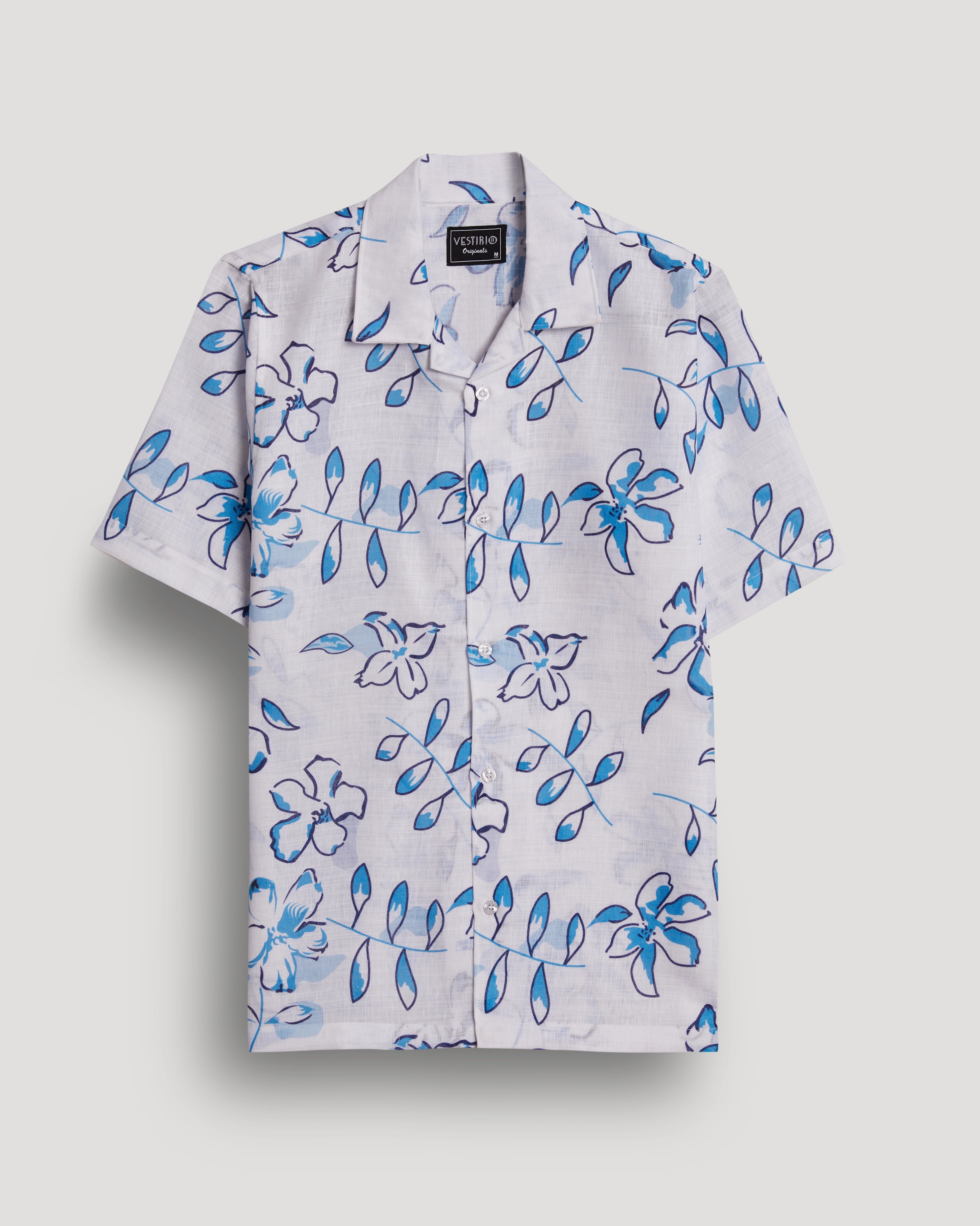 White Flower printed linen shirt for men