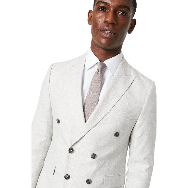 Burton Mens Linen Blend Double-Breasted Suit Jacket