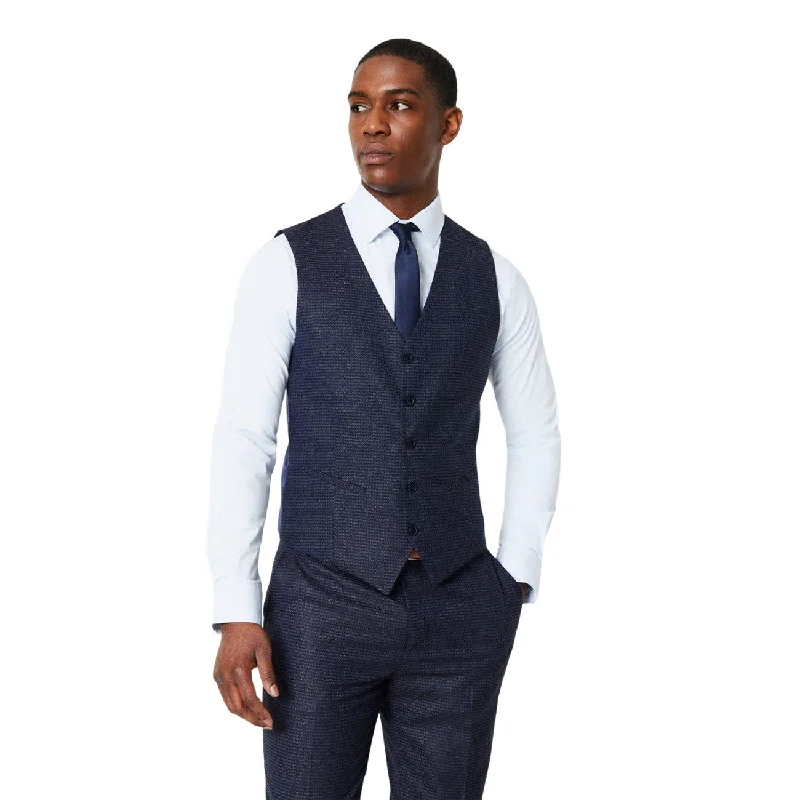 Burton Mens Tonal Grid Check Slim Waistcoat