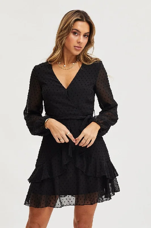 Black Skater Dress Long Sleeve Mini