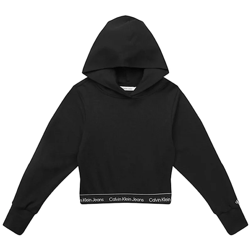 Calvin Klein Punto Logo Tape Cropped Hoodie Black