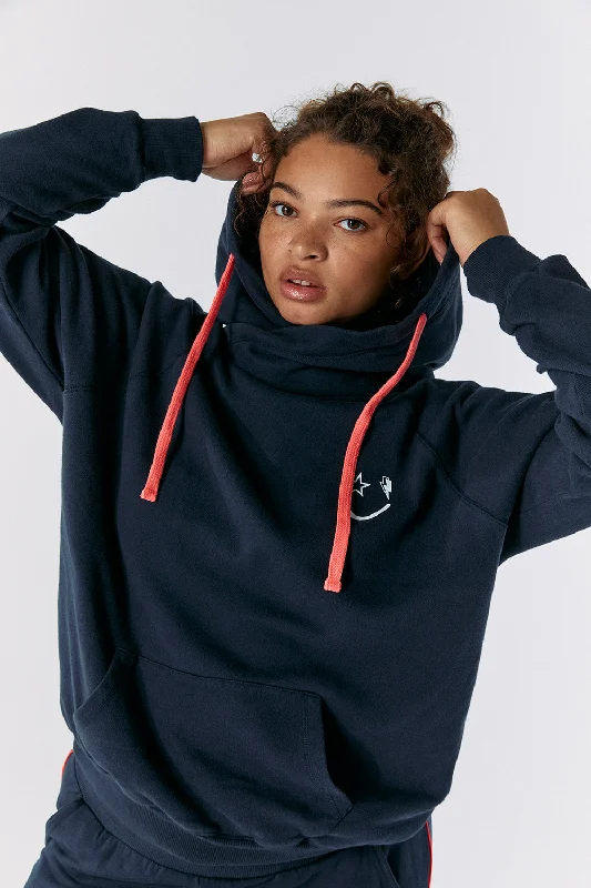 Navy Cowl Neck Hoodie