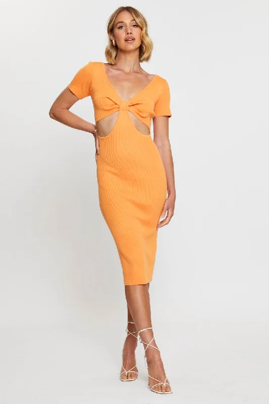 Orange Mini Dress Halter Neck