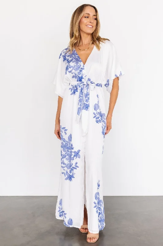 Florina Kimono Maxi Dress | White + Blue