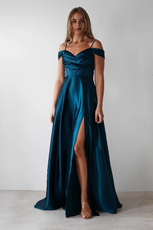 Polina Draped Satin Maxi Dress | Teal