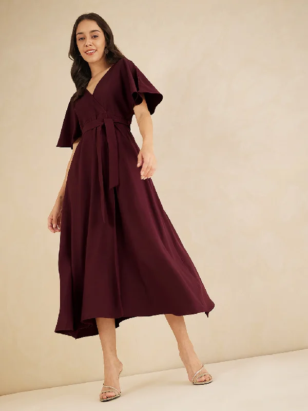 Wine Kimono Wrap Maxi Dress