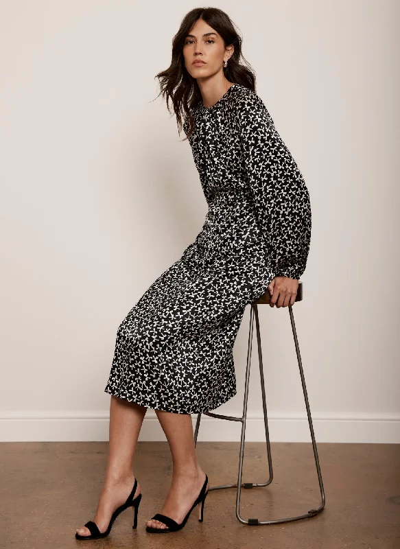 Black Bow Print Midi Dress