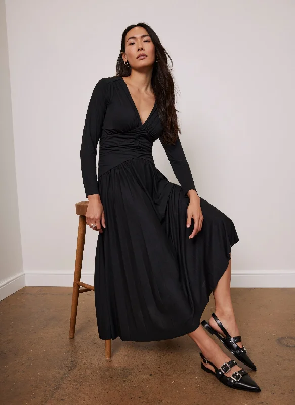 Black Draped Jersey Maxi Dress