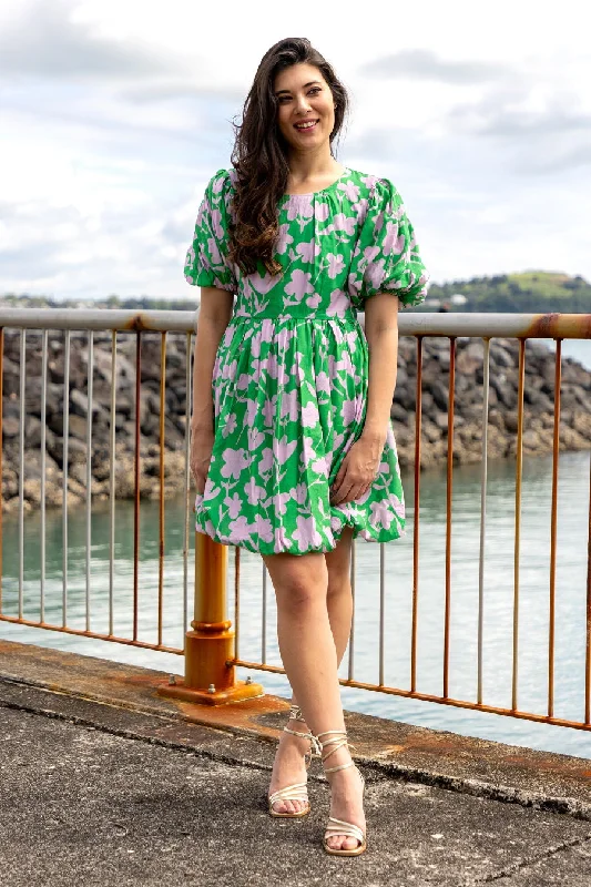 Emma Mini Puff Sleeve Dress Green Floral