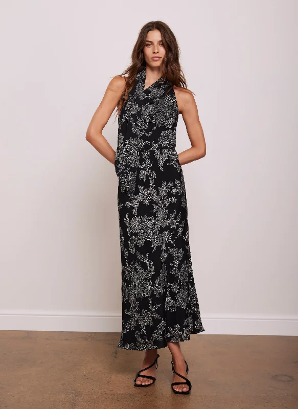 Black Floral Lace Print Maxi Dress