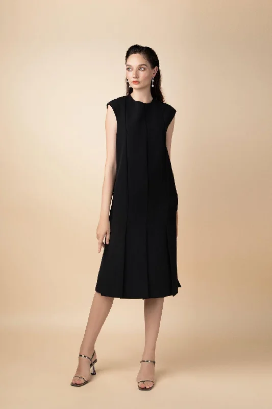 Marlee Straight Pleated Wool Midi Dress