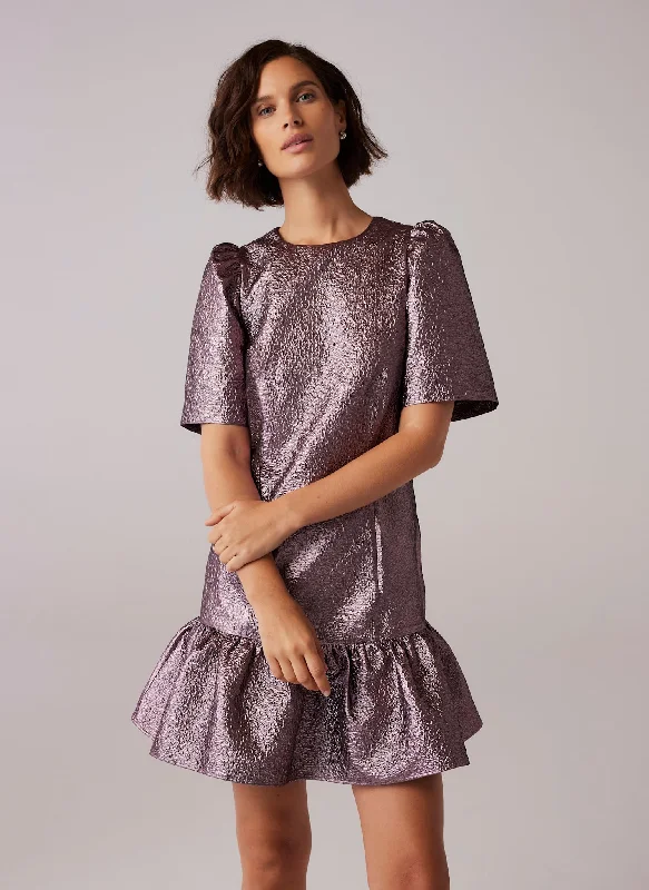 Pink Metallic Frill Mini Dress