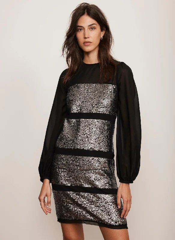 Black Sequin Panel Mini Dress