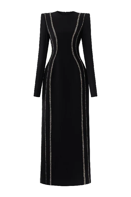 Stephanie Sheath Long Sleeved Crepe Midi Dress