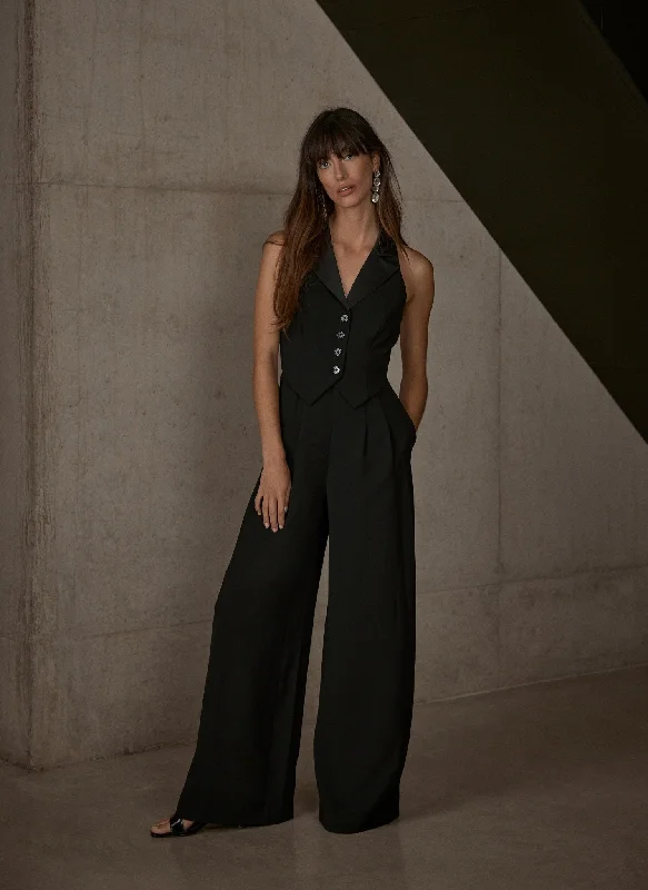 Black Tuxedo Wide Leg Jumpsuit