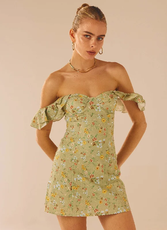 The Chateau Mini Dress - Sage Floral