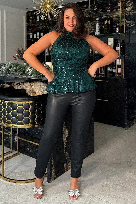 Alessia Halter Neck Top Green Sequin