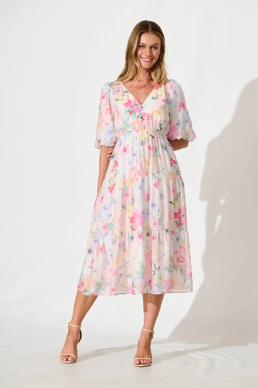 Baltimore Midi Dress in Pastel Watercolour Floral