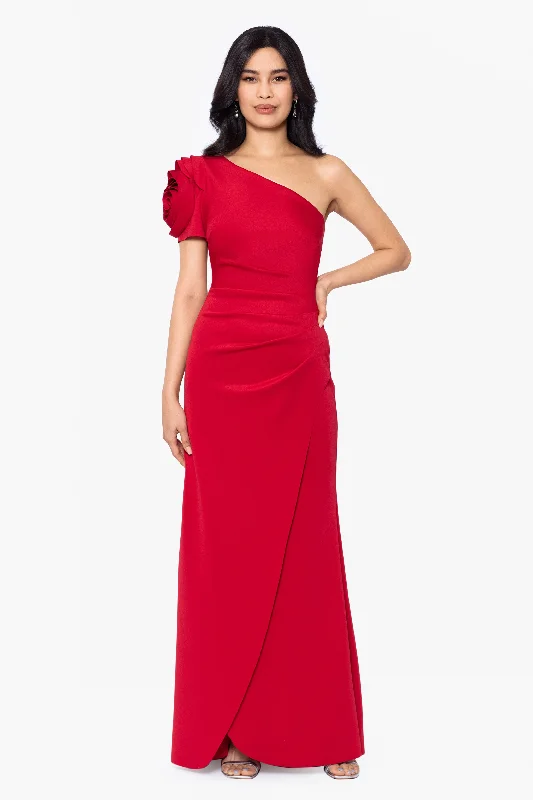 "Blake" Long One Shoulder Scuba Crepe Dress