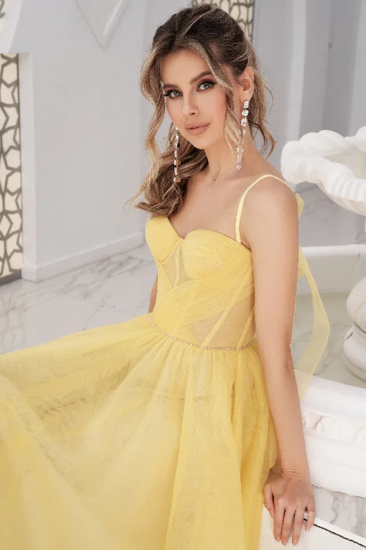 Bustier Bodice Tulle Midi Dress