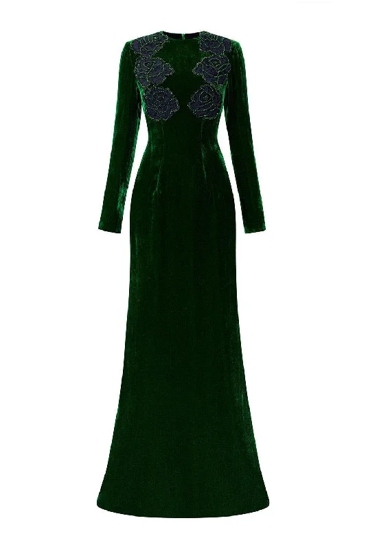 Chloe Mermaid Long Sleeved Velvet Floor Length Dress