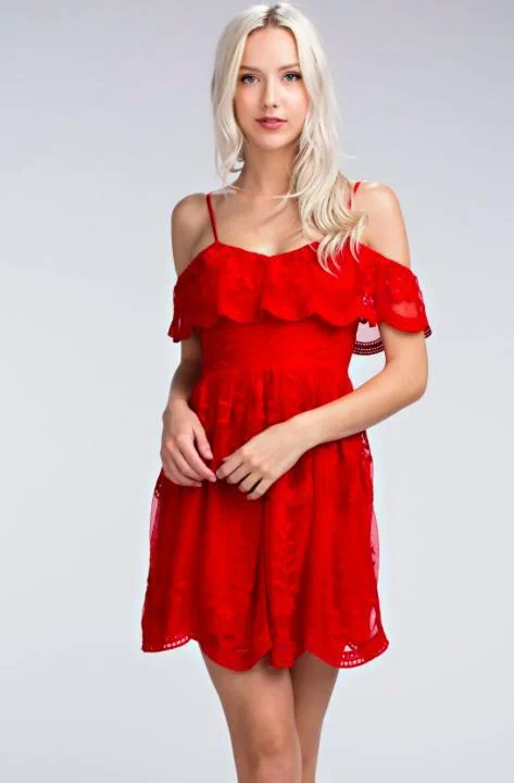 Endless Lace Red Off-the-Shoulder Dress