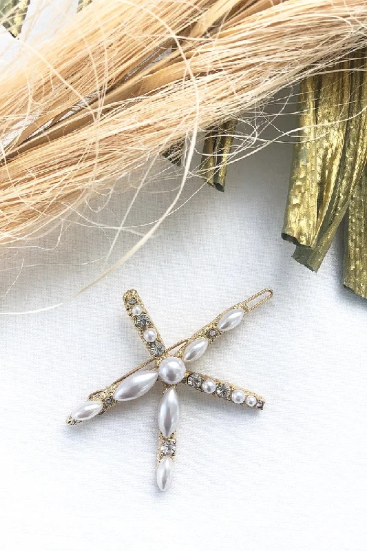 Esme Pearl Starfish Hair Pin Gold