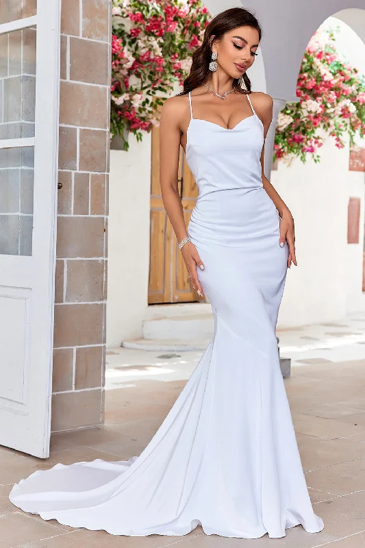 Mermaid Lace-Up Back White Sweep Train Wedding Dress