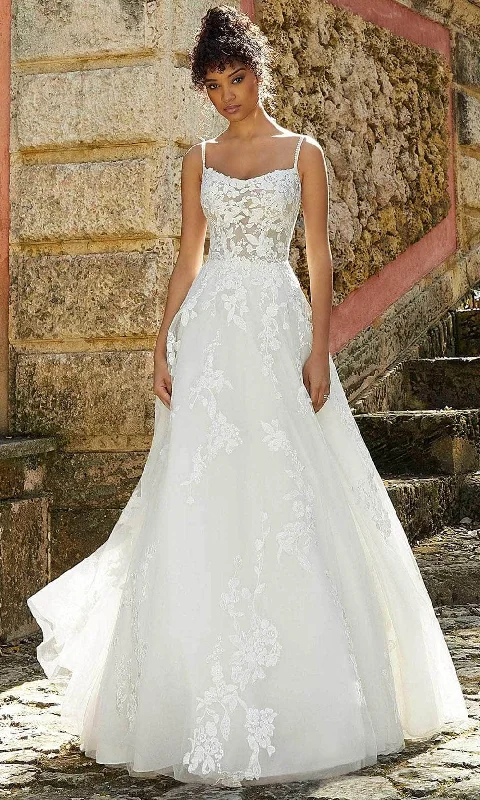 Mori Lee Bridal 2474 - Lace Embroidered Scoop Neck Wedding Dress