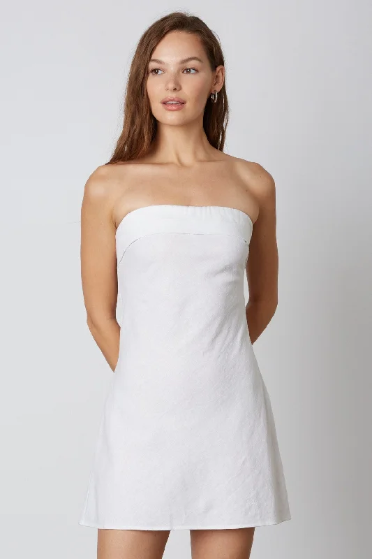 Remi White Linen Strapless Mini Dress