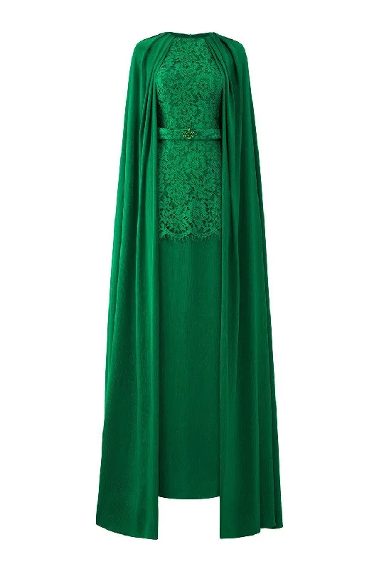 Ruth Sheath Round Neck Silk Lace Floor Length Dress