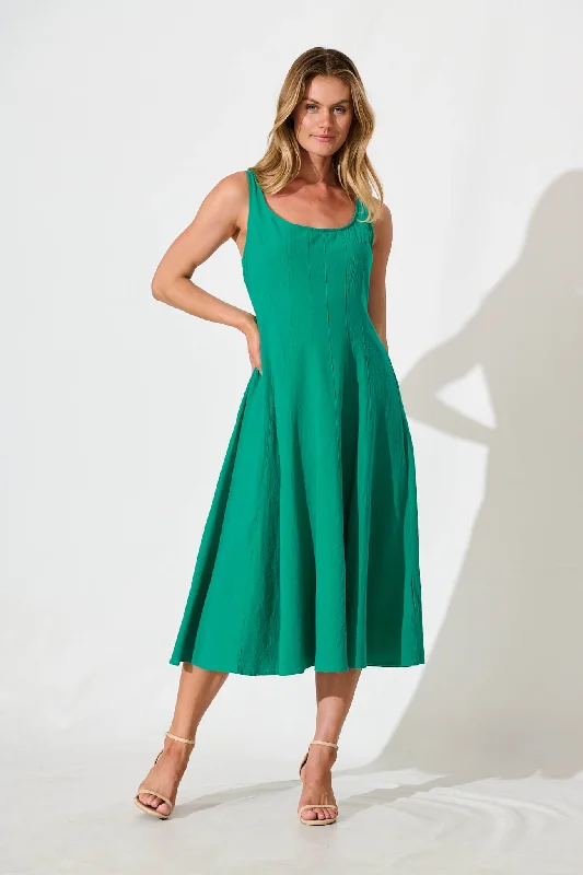 Shaima Midi Sundress in Green Cotton