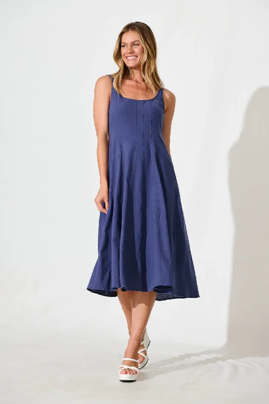 Shaima Midi Sundress In Navy Cotton